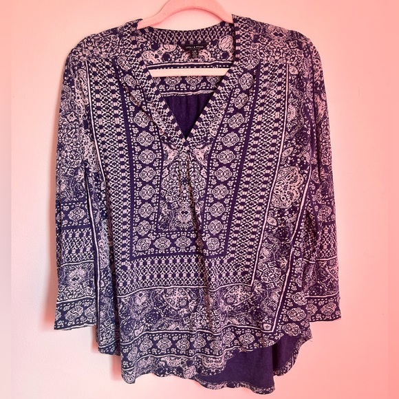Lucky Brand Navy and Cream Patterned Blouse - Picture 1 of 4